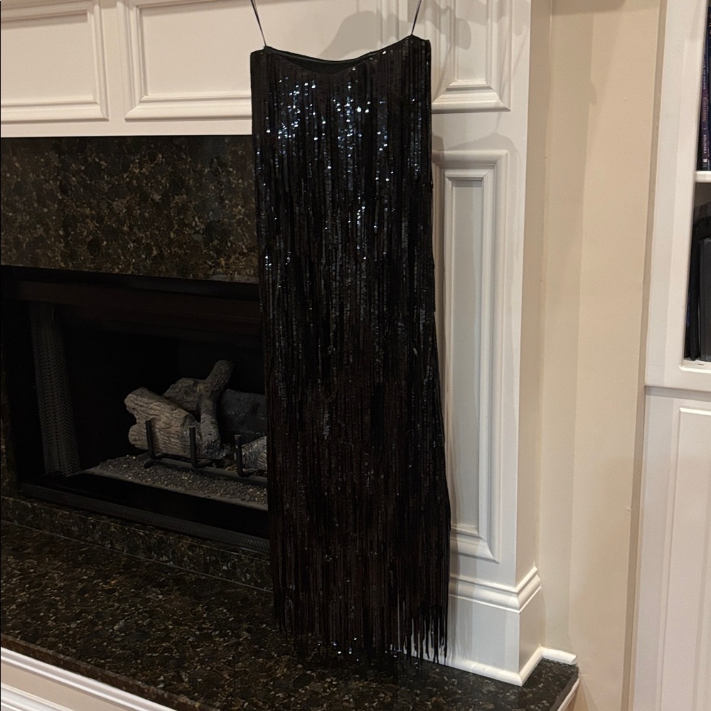 Zara Limited Edition SEQUIN FRINGE Black Midi DRESS sz.XS - Picture 13 of 15